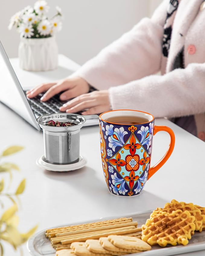 vancasso Ceramic Tea Mug with Infuser and Lid, 18 Ounce Bohemian Loose Leaf Cup - Image 6