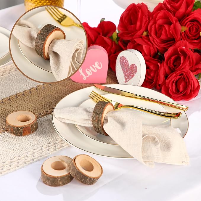 Tessco for you Set of 48 Handmade Wood Napkin Rings, Round Bark Napkin Ring - Image 4