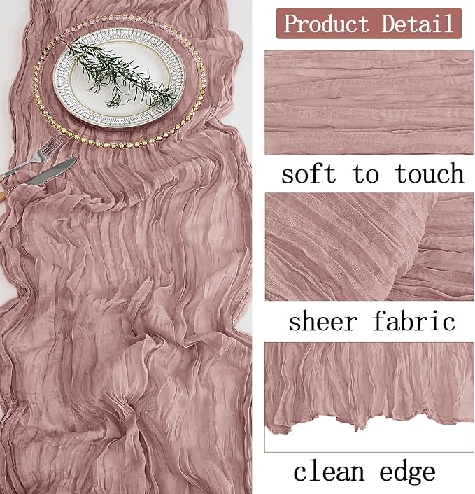 4 Pack Dusty Pink Cheesecloth Table Runner 20 x 120 inch Gauze Table Runners 10 - Image 3
