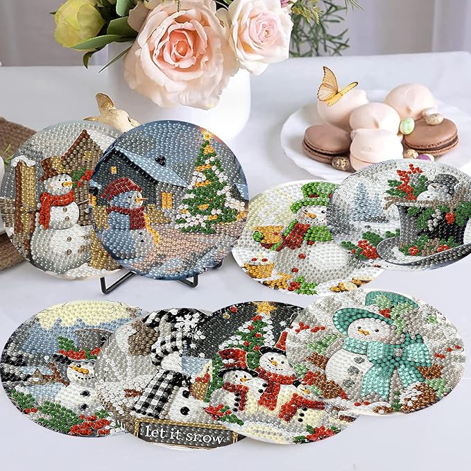 8 PCS Christmas Diamond Art Coasters Kits - Image 4