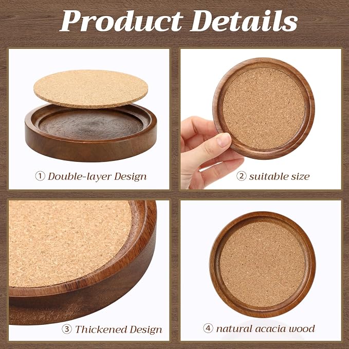 Zhehao 16 Pcs Acacia Wood Coasters Bulk 4 Inch Wooden Stackable Reusable Drink - Image 4