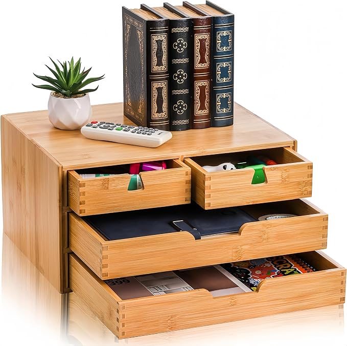 Bamboo Desk Organizer, 100% Natural Bamboo Desktop Drawer Organizer, Tabletop by DEAYOU