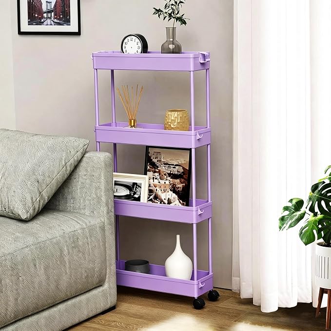 2-piece Set Slim Storage Cart 3 Tier, Bathroom Organizer Rolling Utility - Image 7