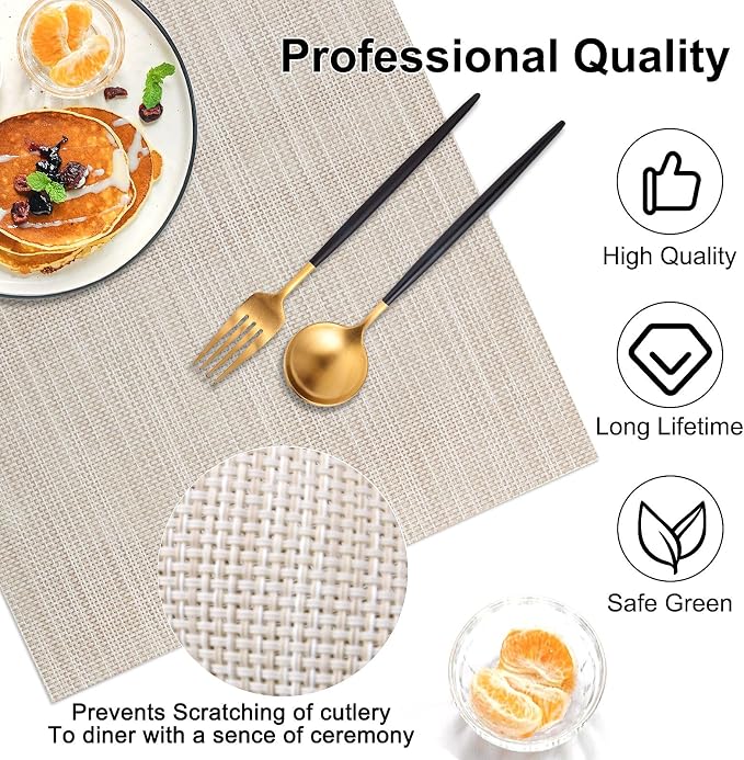 Vinyl Placemats Set of 4, PVC Woven Washable Non-Slip Table Mats, Heat - Image 6
