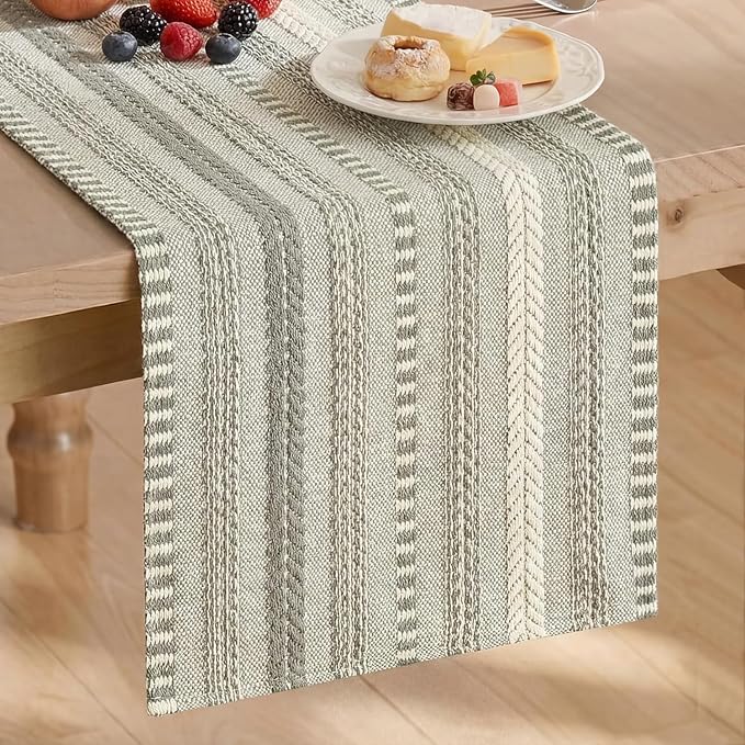 Artoid Mode Dark Grey Farmhouse Stripe Braided Table Runner 12x120 Inch | by ArtoidMode