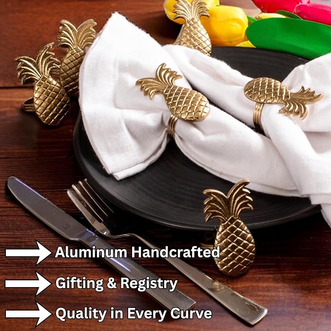 ALPHA Living HOME Set of 12 Napkin Rings Pineapple Antique Gold Bulk Elegant - Image 6