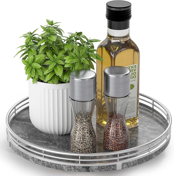 AHM10-Inch Gray Marble Lazy Susan by AMH