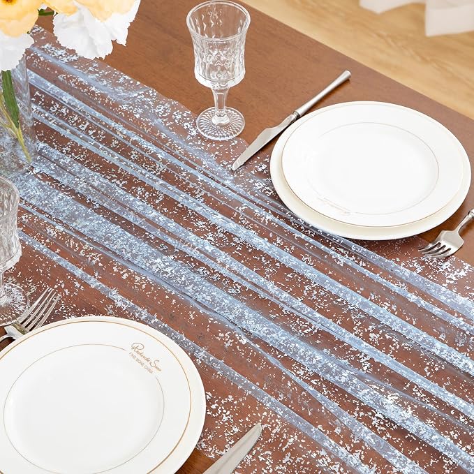 SiinvdaBZX Light Blue Sheer Tulle Table Runner 120 Inch/10 Ft Long | Gauze - Image 6