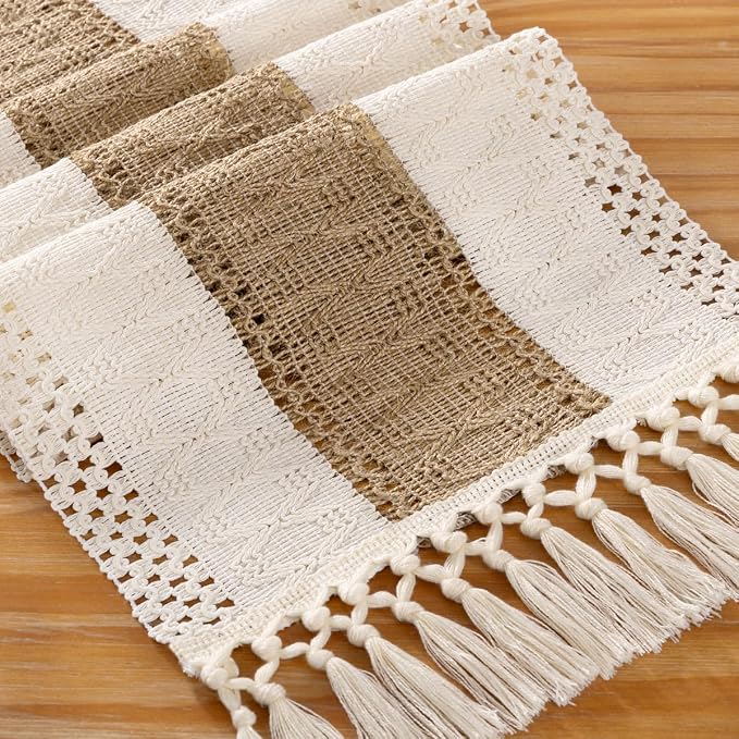 DeZerlor Boho Macrame Table Runner Spring Easter Farmhouse Woven Table Runner - Image 2