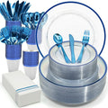 AIRE Blue Gold Plastic Plates Set, leakproof non-bending, heavy-duty leakproof by AIRE