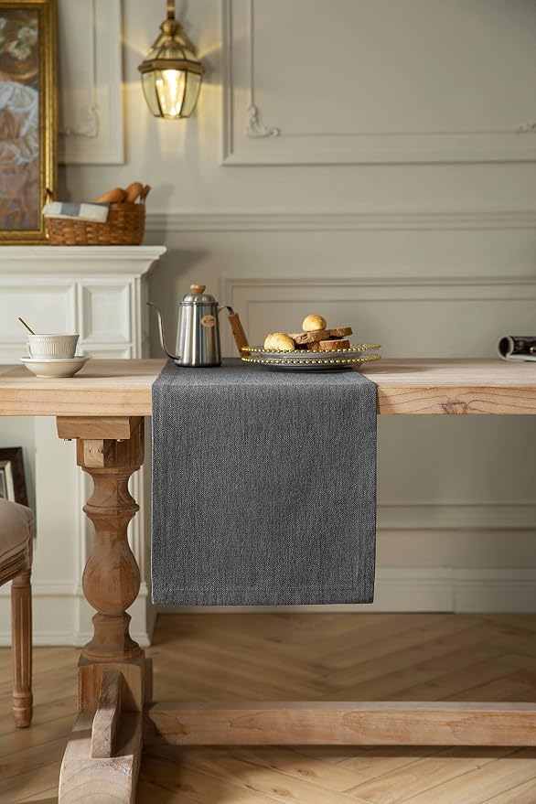 Burlap Style Farmhouse Table Runner, 14x60 Inches Graphite Grey | Thick Durable - Image 2