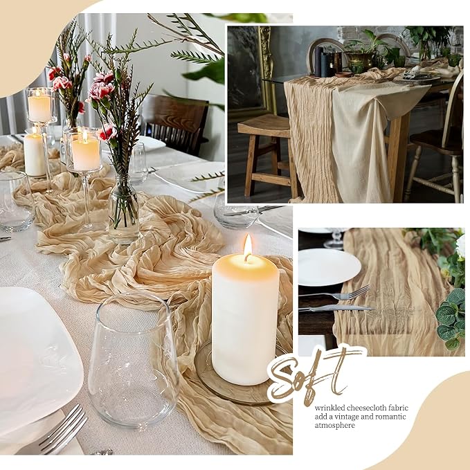 6 Pack Beige Cheesecloth Table Runner 17x108 Inch Semi Sheer Boho Gauze Cheese - Image 6