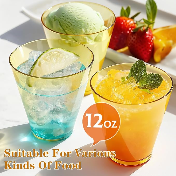 Glowserve 50 Pack 12 oz Gold Disposable Plastic Cups Cocktail Glasses | Cold - Image 6