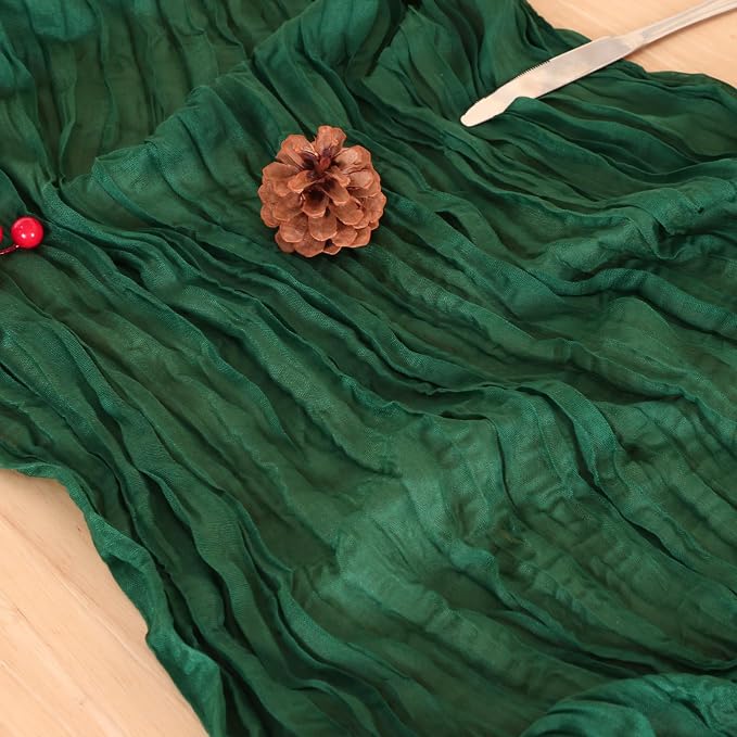 3 Pack Emerald Green Cheesecloth Table Runner 120 Inch Boho Wedding Decor | - Image 6