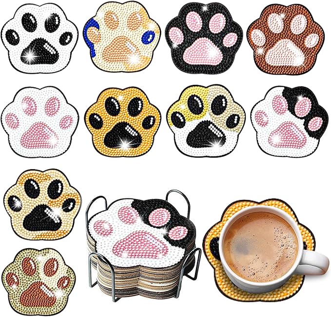 10 pcs Diamond Painting Coasters | Diamond Art Coasters | Cat Paw Diamond Art by LGANHAPY