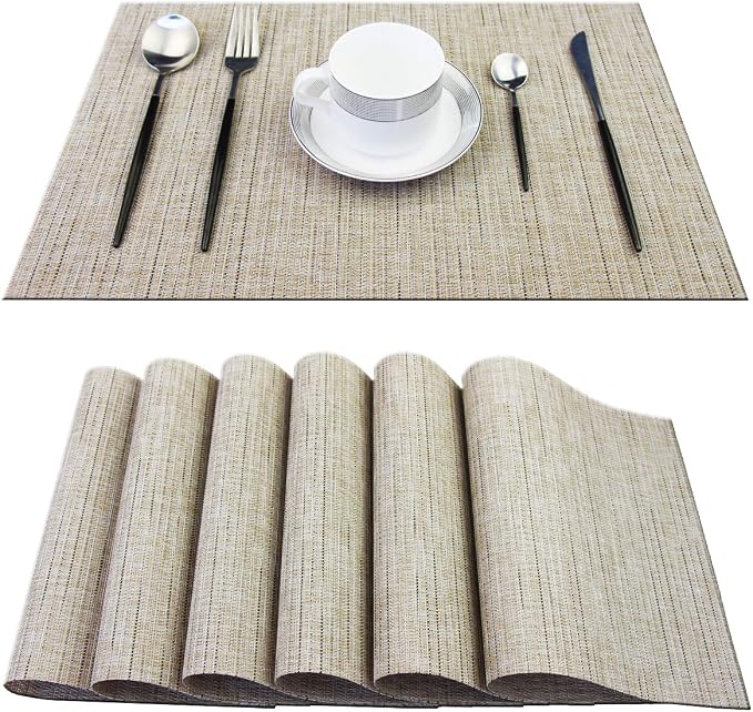 PIGCHCY Deep Beige Placemats Set of 6 Encryption Thickening Weave - Image 2