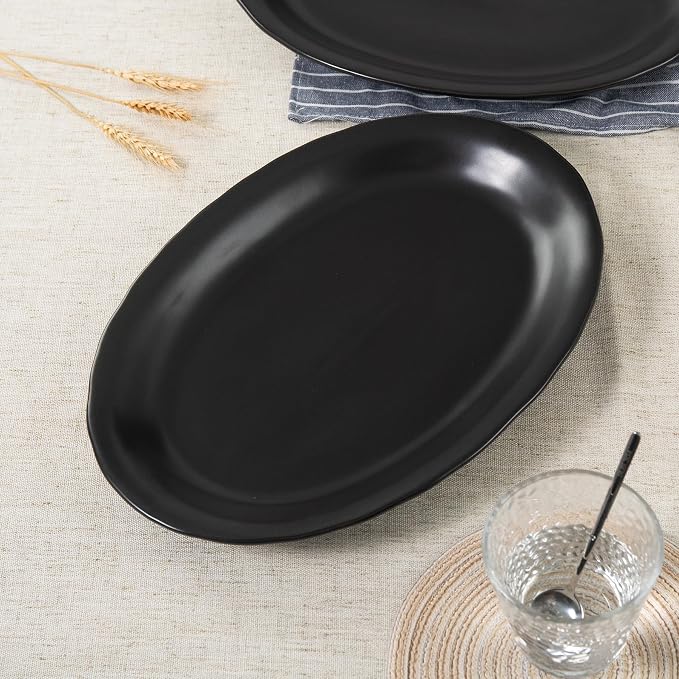 Black Ceramic Plates, 13.7" Serving Platter, Oval Dinner Plates, Serving Dish - Image 5