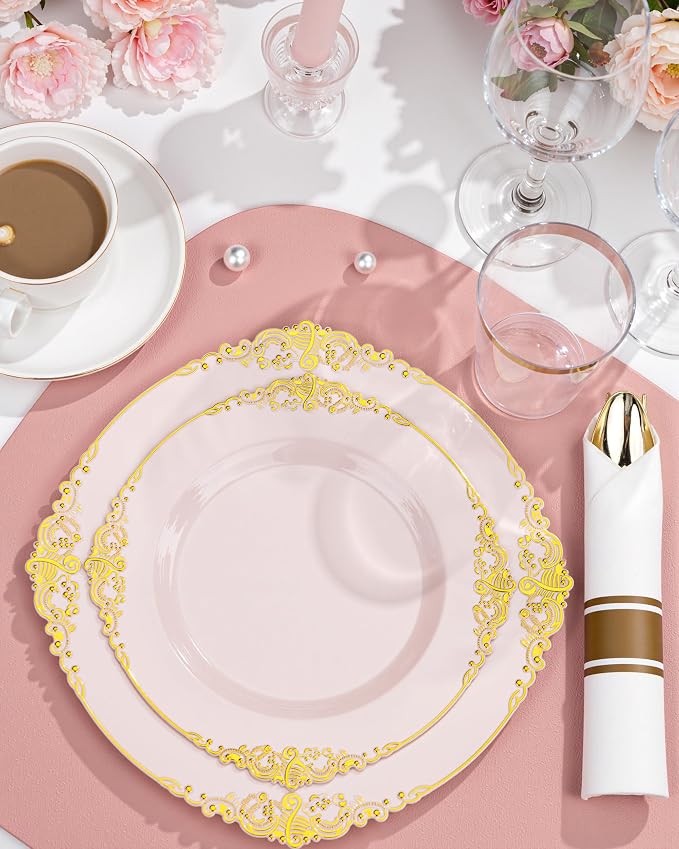 Nervure 100Pcs 7.5'' Pink Plastic Plates, Disposable Plates - Image 5