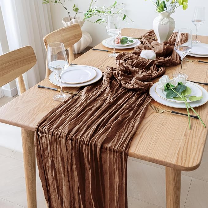 Cheesecloth Table Runner 10FT 6Pcs Brown Boho Gauze Rustic Sheer Runners | - Image 8