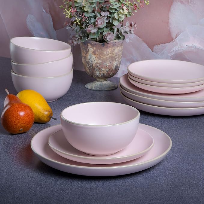 Gibson Home Rockaway 12-Piece Round Stoneware Dinnerware Set, Service - Image 5