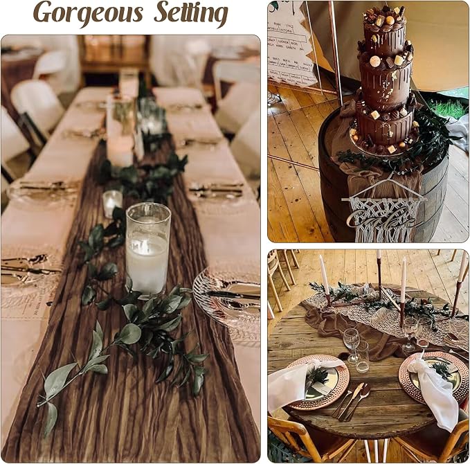 Brown 10FT Cheesecloth Table Runner Boho Gauze Fabric Table Runner Rustic Sheer - Image 6