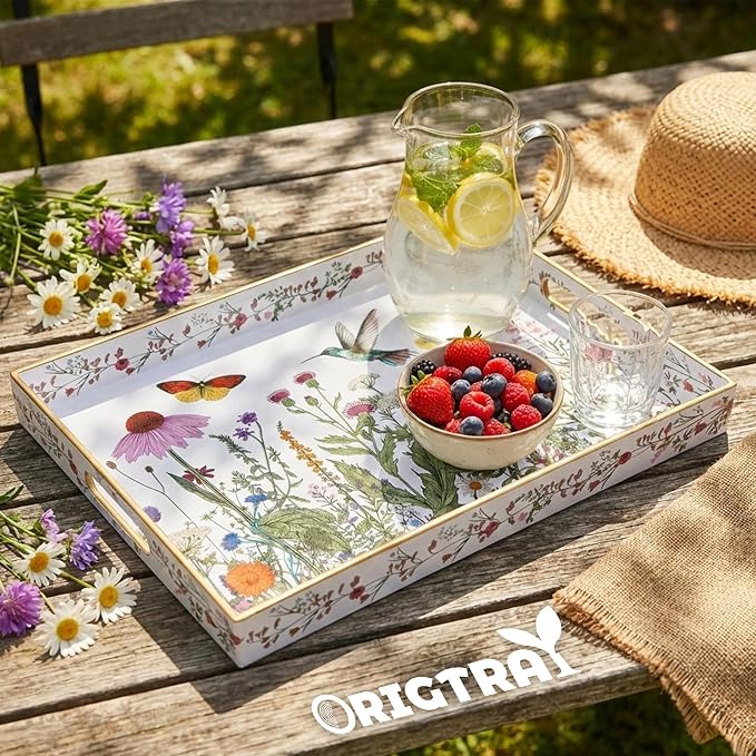 Serving Tray with Handles, Rectangular Plastic Tray 15.75x11.81 Inch, Wildflower - Image 3