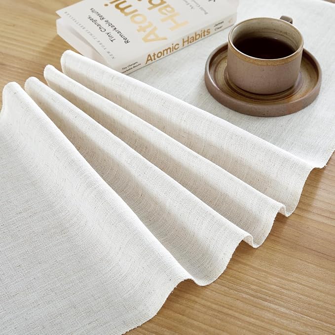 Cotton Linen Table Runner, 13x90 Inch, Off White - Image 5