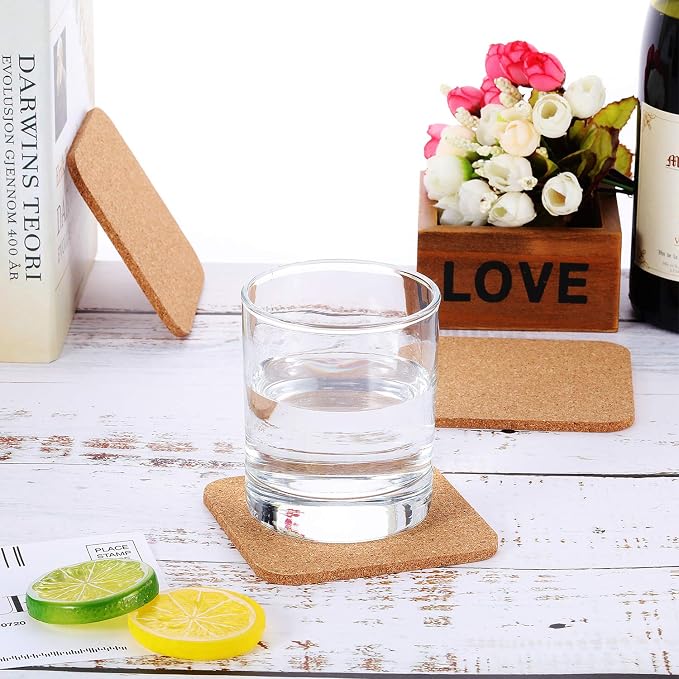 20 Pieces 5 mm Thick Wooden Cork Coasters Absorbent Square Cork Drink Coasters - Image 5
