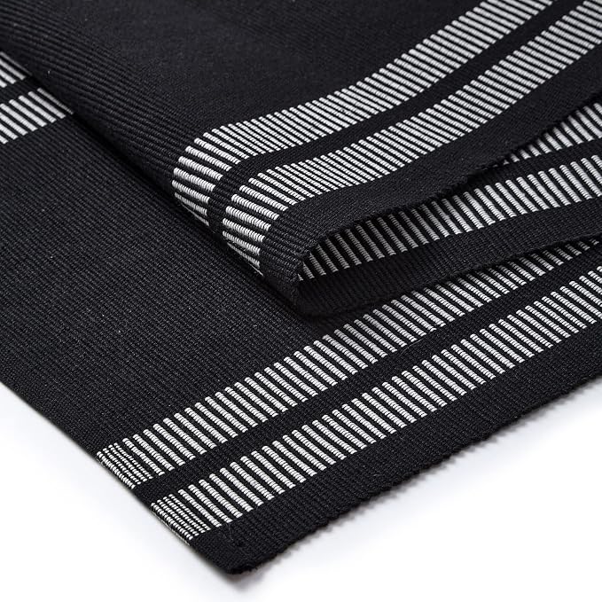 Encasa XO Table Runner, Yarn Dyed Ribbed Cotton 13"x94" | Ladder Black - Image 5