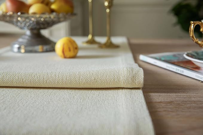 Burlap Style Farmhouse Table Runner, 14x60 Inches Cream | Thick Durable Fabric - Image 5