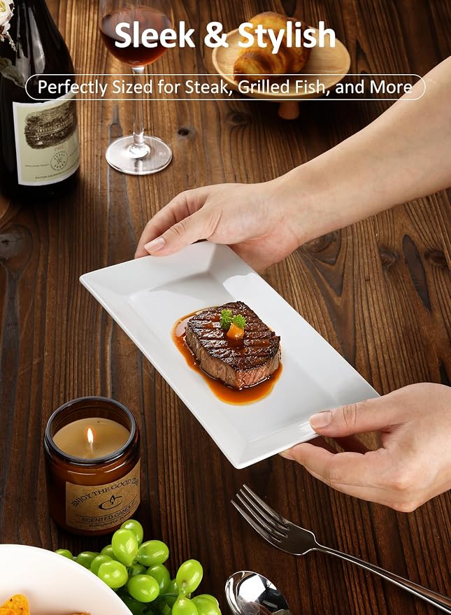 Porcelain Rectangular Dinner Platters, 9.75 Inch Rectangle Serving Plates - Image 4