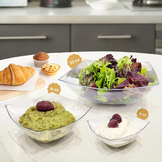 R-kay 6 Pack Square Small Plastic Serving Bowls 8 oz - Image 2