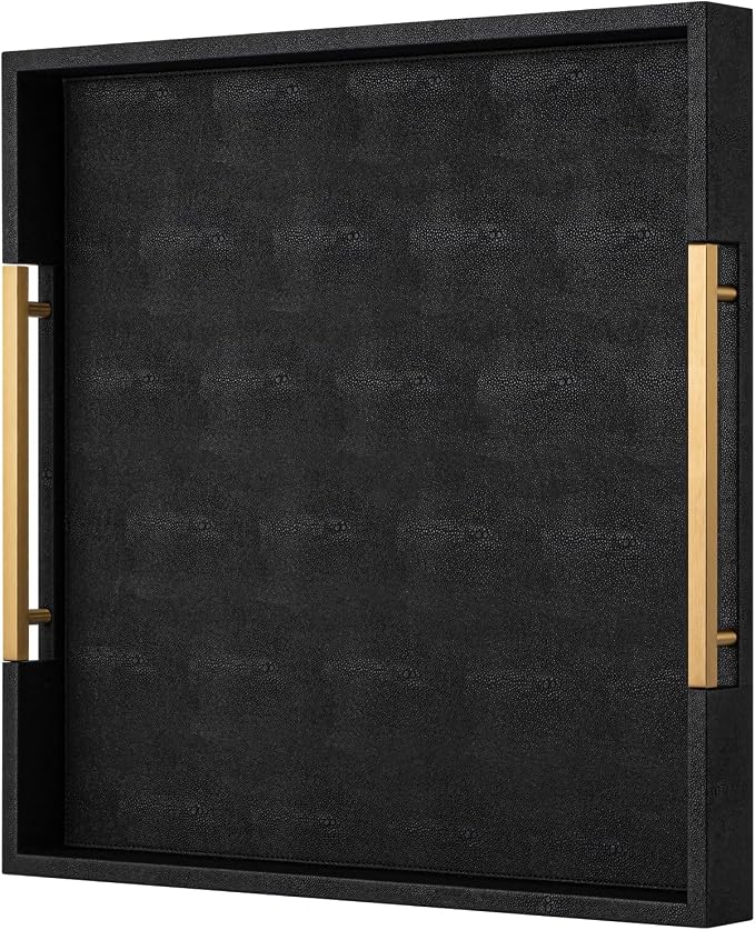 Black Faux Leather Decorative Serving Tray by SYYSY