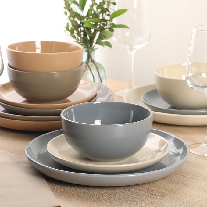 Gibson Home Rockaway 12 Piece Plates and Bowls Matte Outside/Shiny Inside Glaze - Image 4