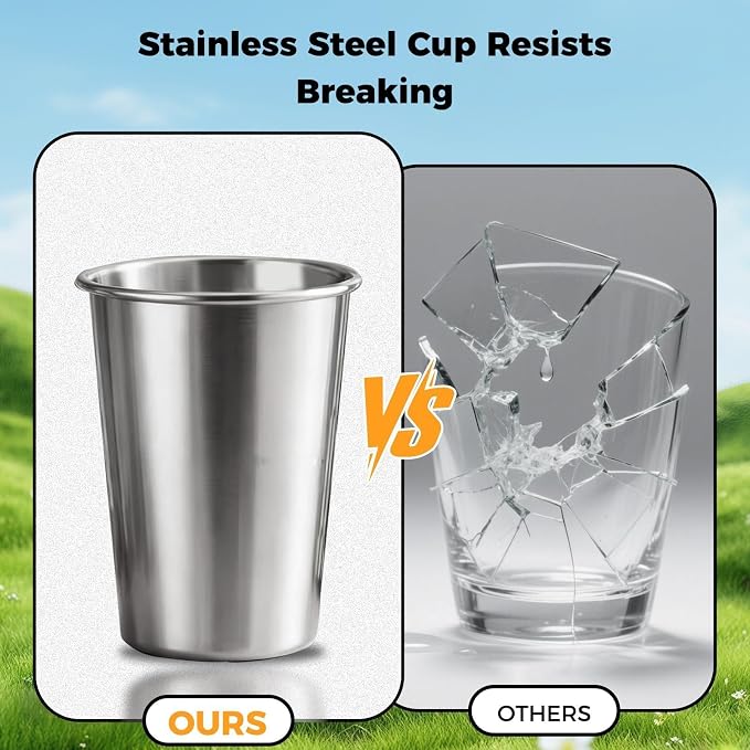 10 Pack 16 oz 304 Stainless Steel Pint Cups, Shatter-Resistant | Food-Grade 304 - Image 8