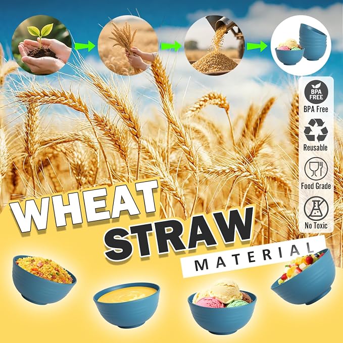 Wheat Straw Bowls Set of 6, Unbreakable 10 OZ Small Bowls Set - Image 6