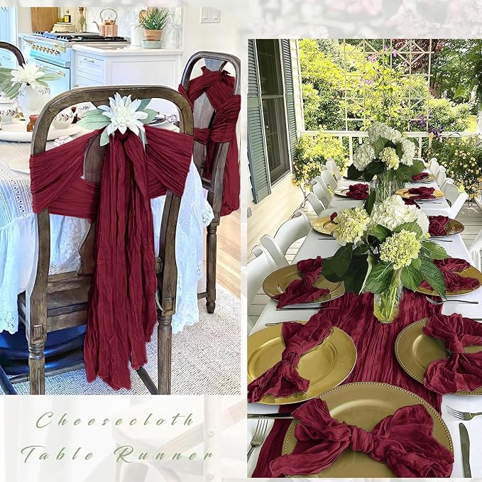12 Pack Burgundy Red Cheesecloth Table Runner 17 x 108 Inch Gauze Table Runner - Image 3