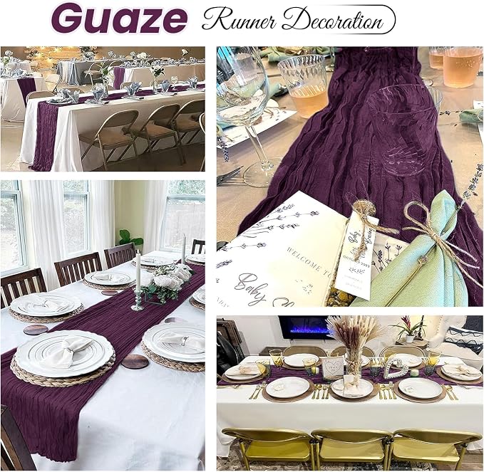 4 Pack Dark Purple Cheesecloth Table Runner 20 x 120 inch Gauze Table Runners - Image 4