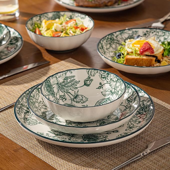 12-Piece Dinnerware Set Service 4, Porcelain Plates and Bowls Set, Vintage - Image 2