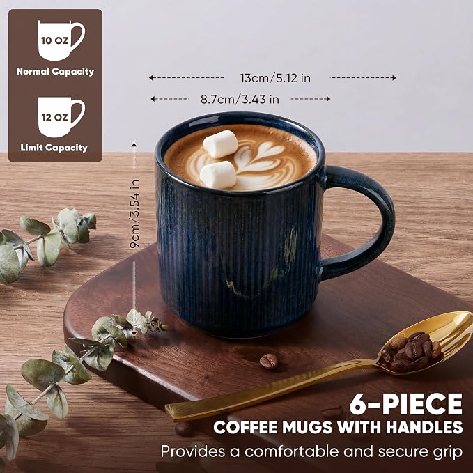 E-far 12 oz Coffee Mugs Set of 6, Stoneware Coffee Cups - Image 2