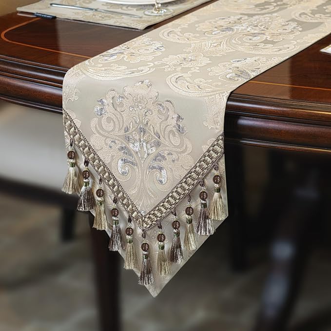 Loom and Mill Luxury Jacquard Table Runner 60 Inches Long, Light Apricot | - Image 3