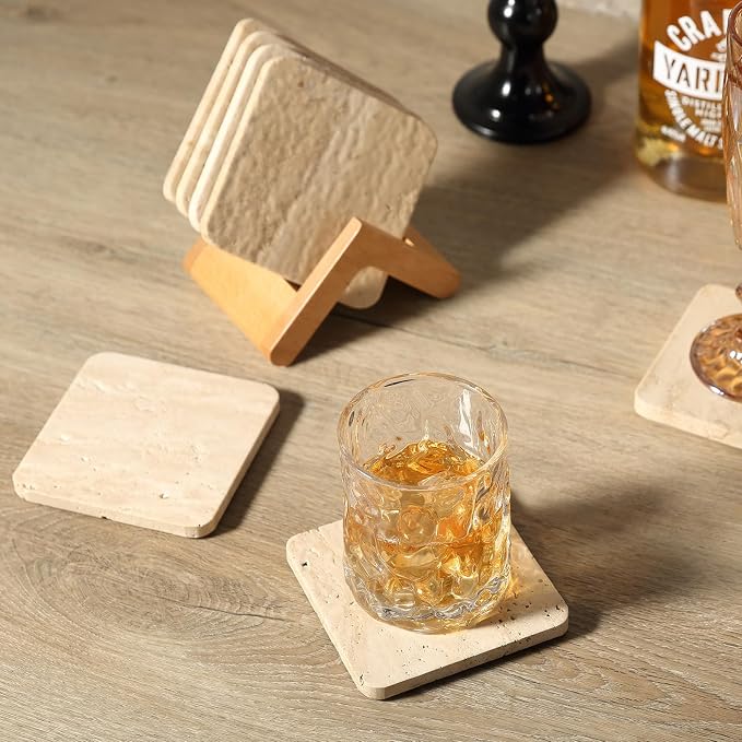 Travertine Coasters Set of 5, Square Coasters - Image 5