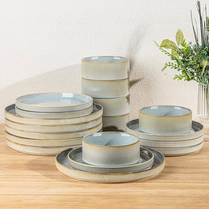 Ceramic Dinnerware Set for 6, 18-Piece Plates and Bowls Set | Lightweight by TheTerra