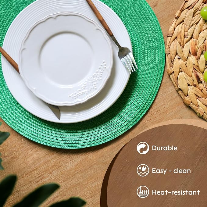FunWheat Round Braided Placemats Set of 6 Table Mats - Image 3