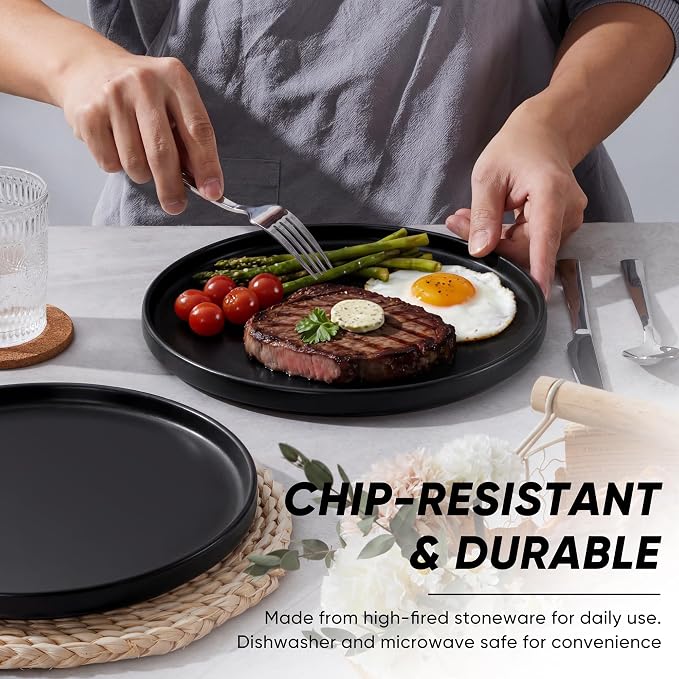 E-far Dinner Plates Set of 6, 10.5 Inch Stoneware Dinner Plate, Chip & Scratch - Image 3