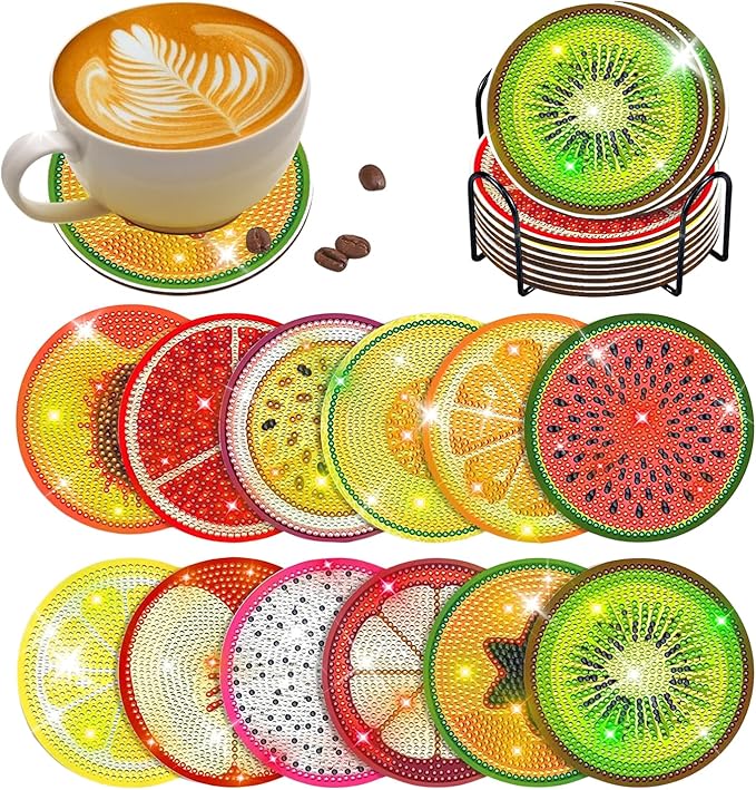 12 pcs Diamond Painting Coasters | Diamond Art Coasters | Fruit Diamond Art by LGANHAPY