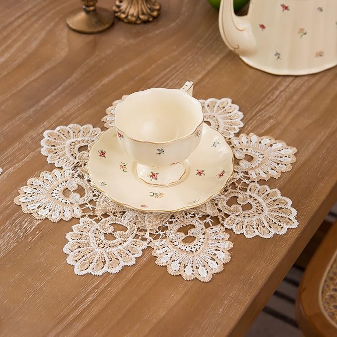 European Antique Jacquard Lace Table Doilies, Small Farmhouse Linen Embroidered - Image 2
