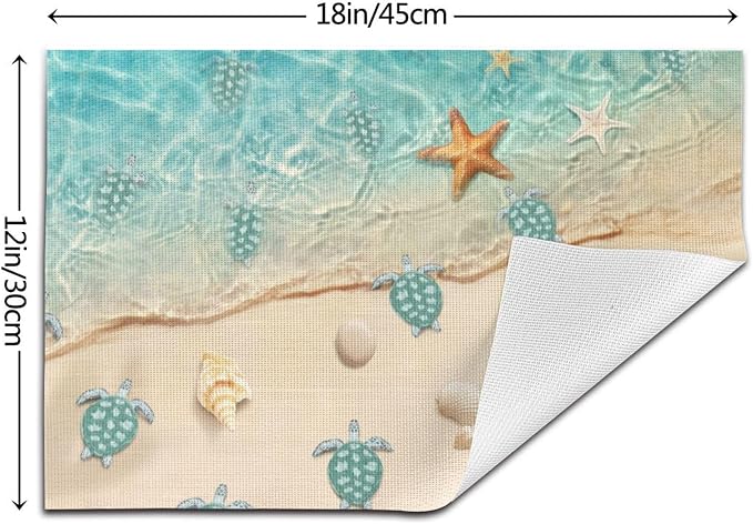 Sea Turtles Beach Placemats Set of 4 Linen Washable Non-Slip Heat-Resistant - Image 4