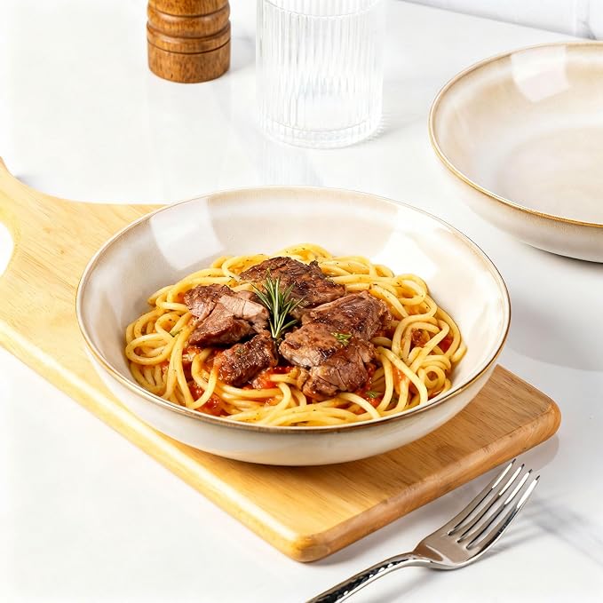 AmorArc 8.5’’ Ceramic Pasta Bowls Set of 4, 36oz Large Stoneware Bowls Set | - Image 4