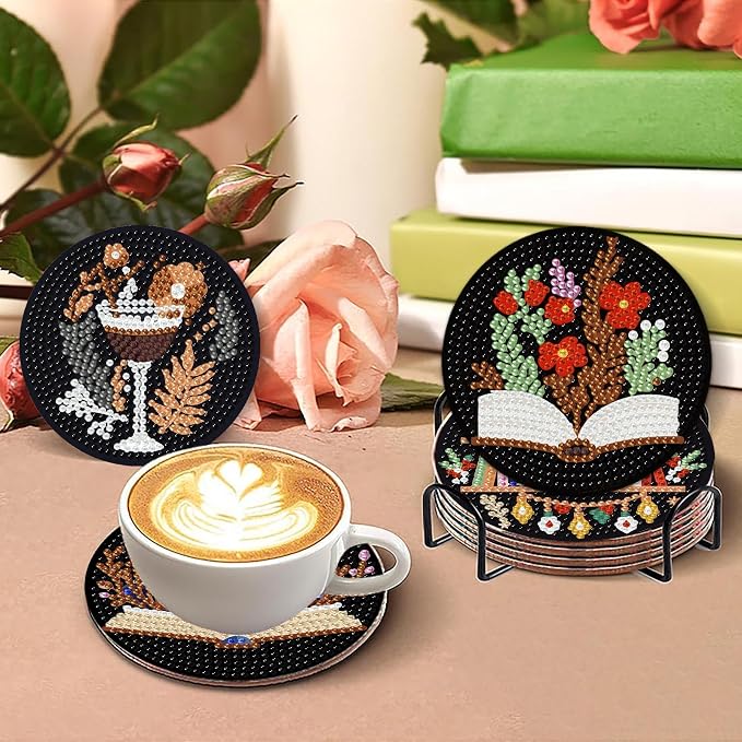 8PCS Bookshelf Diamond Art Coasters - Image 7